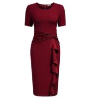 AISIZE Women 50s Vintage Ruffle Peplum Cocktail Pencil Knee Dress