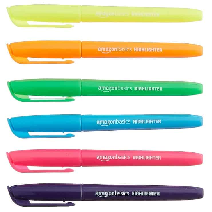 AmazonBasics Chisel Tip, Fluorescent Ink Highlighters