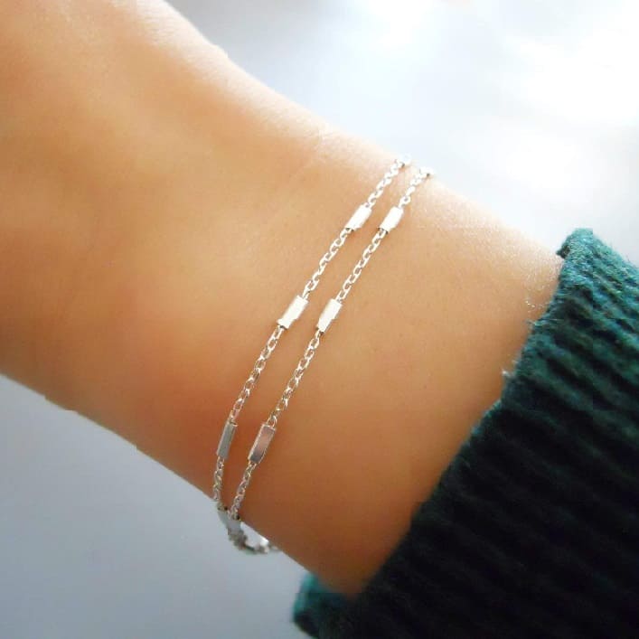 Handmade Dainty Double Stranded Sterling Silver Bracelet