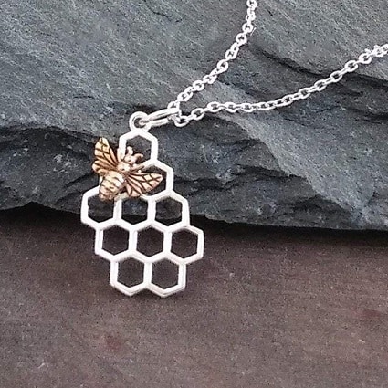 Honeycomb Charm with Bronze Bee Necklace